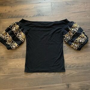 FREE PEOPLE Embroidered puffy Sleeve Off The Shoulder Top size S